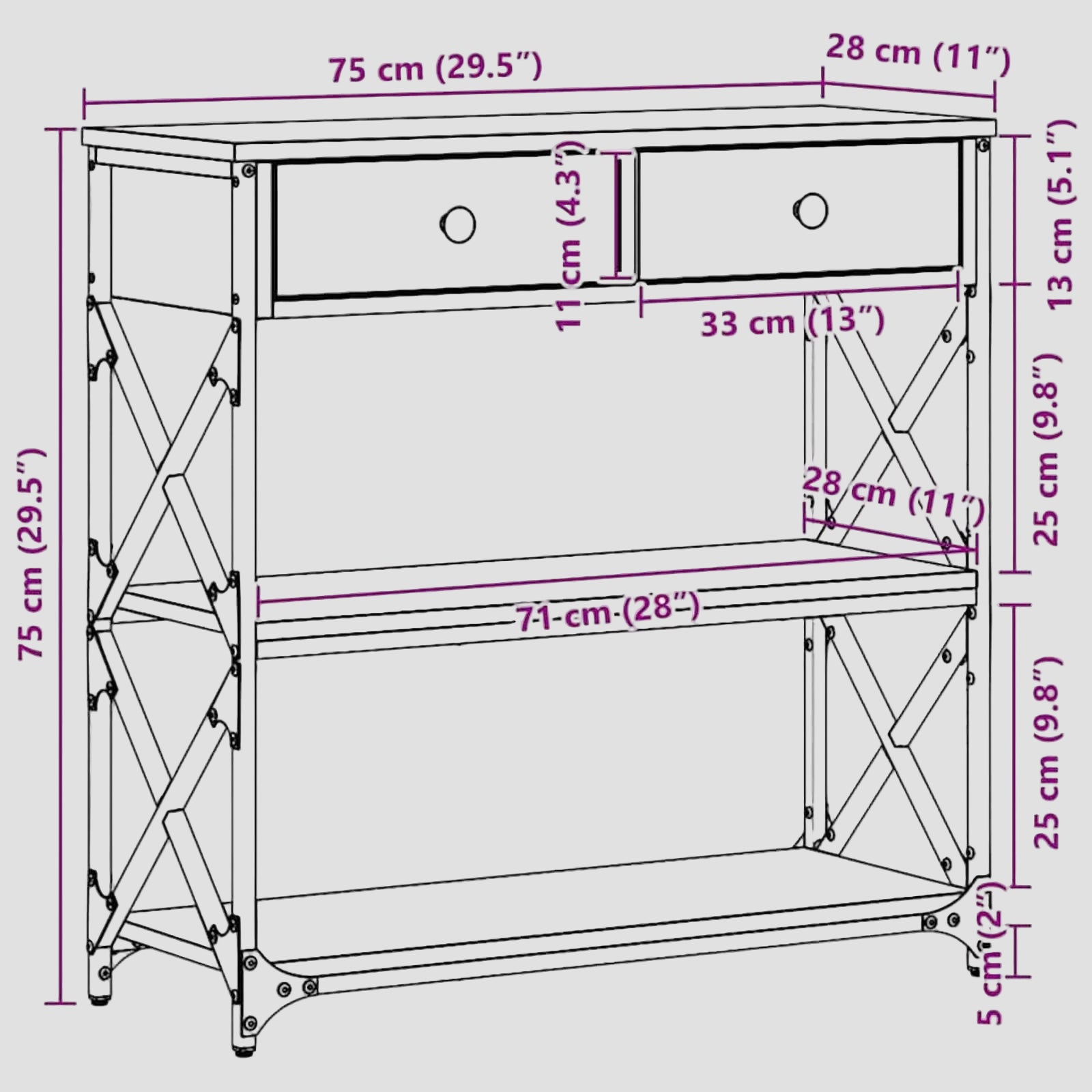 Console avec tiroir chêne artisanal