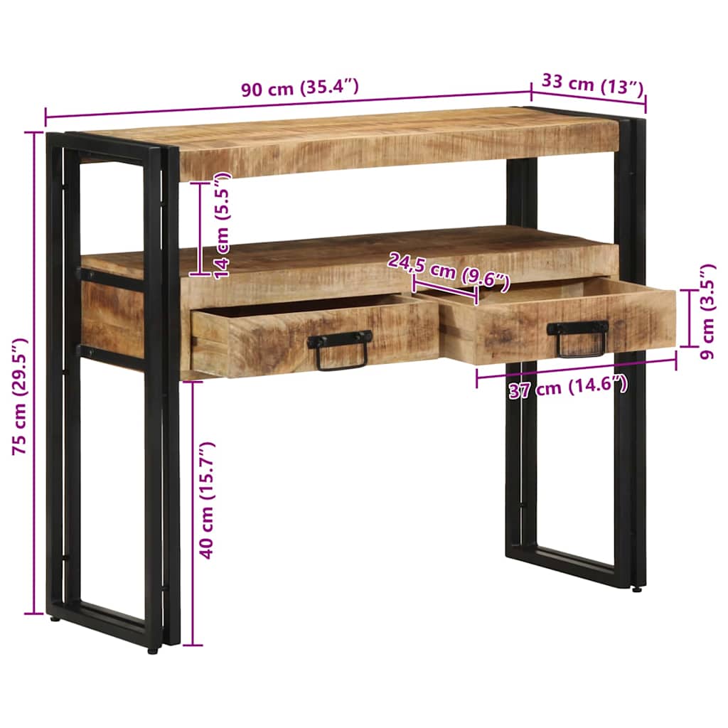Table console Marron 90 x 33 x 75 cm bois de manguier massif