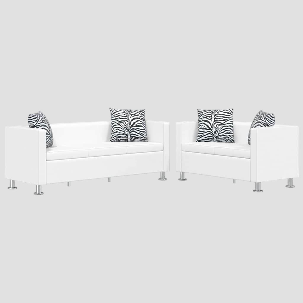 Ensemble de canapés 2 places et 3 places Cuir synthétique Blanc