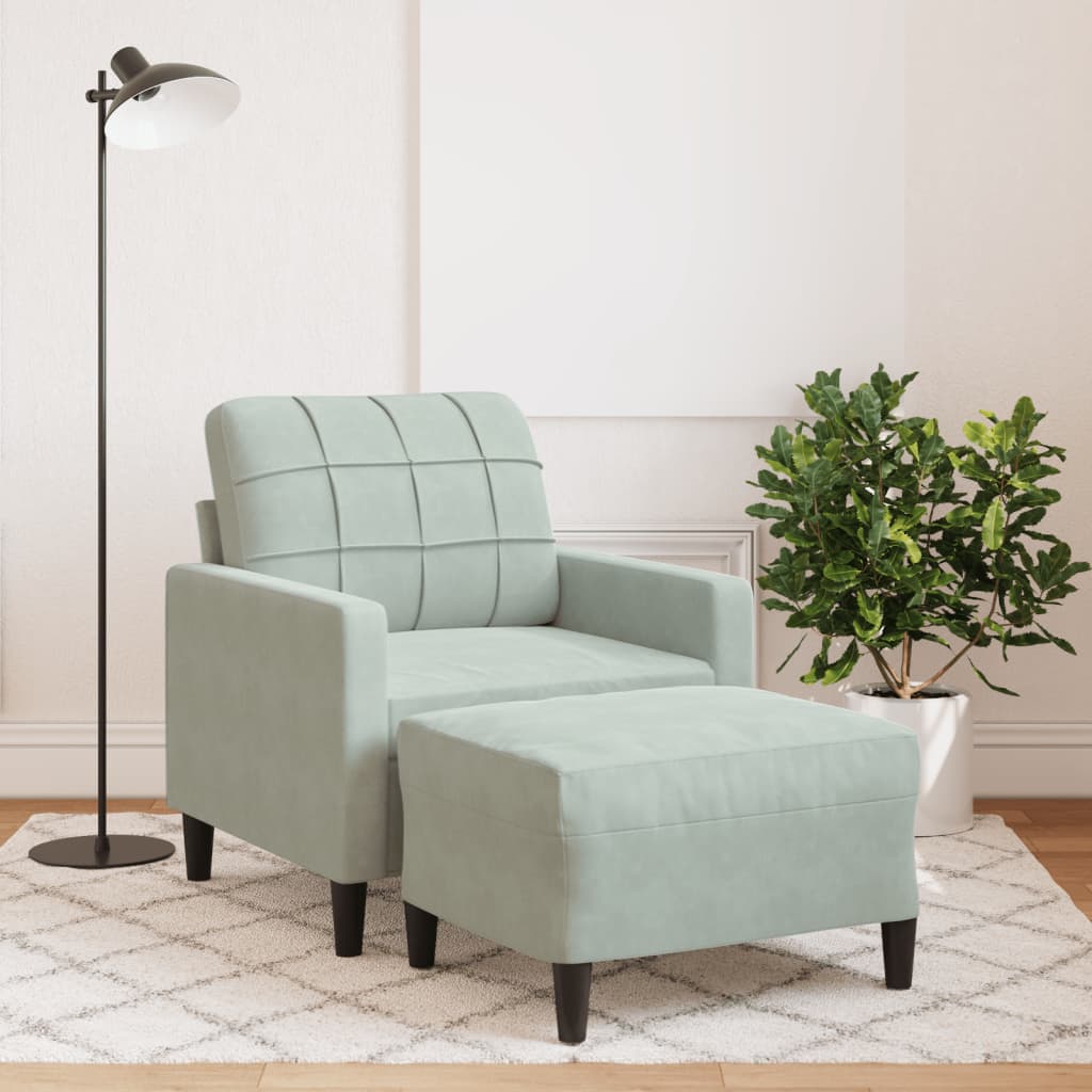 Fauteuil avec repose-pied en velours