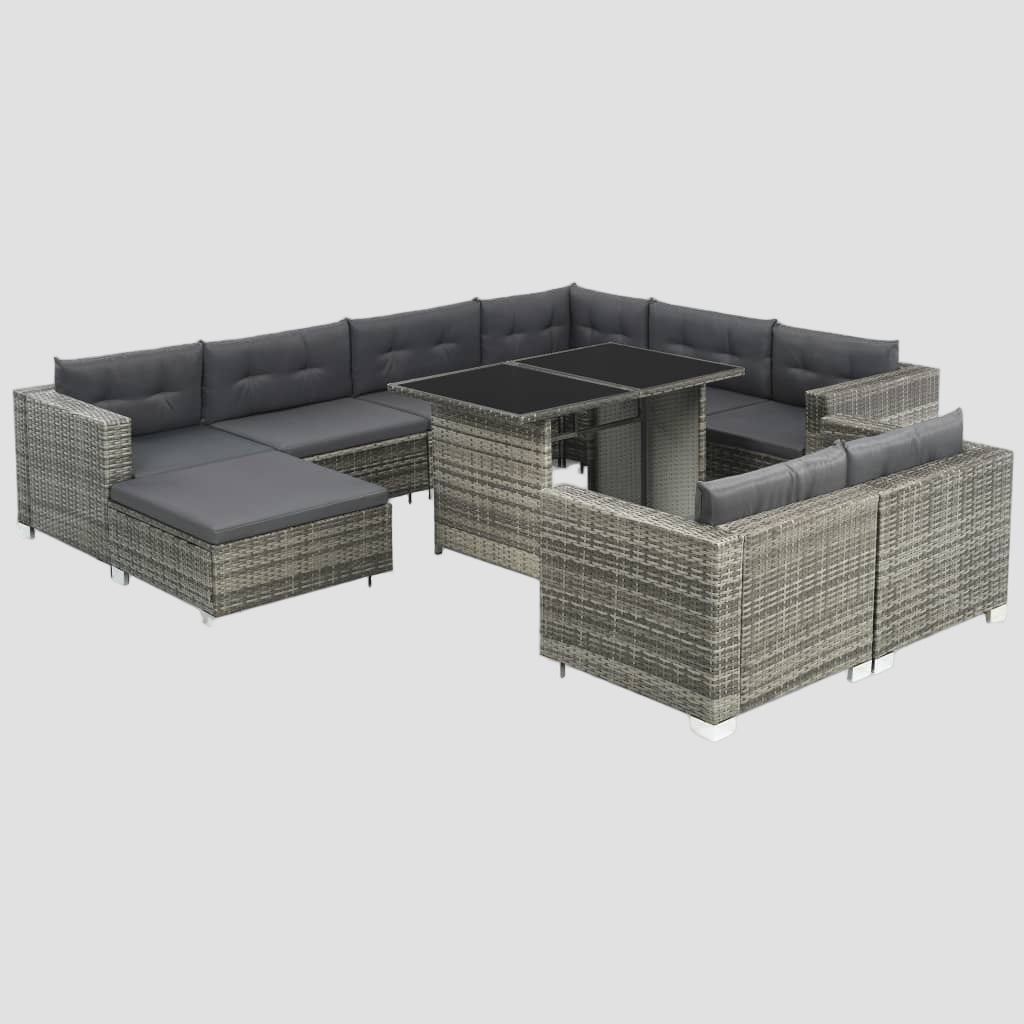 Salon de jardin 10 pcs avec coussins Résine tressée