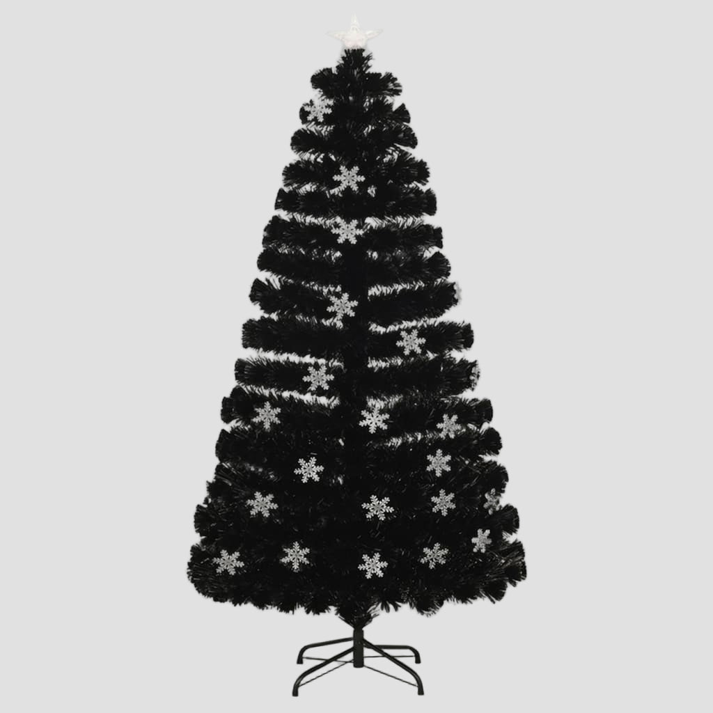 Sapin de Noël et flocons de neige LED Noir 120 cm Fibre optique