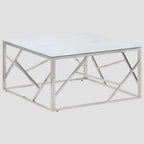 Table basse en acier inoxydable et verre trempé