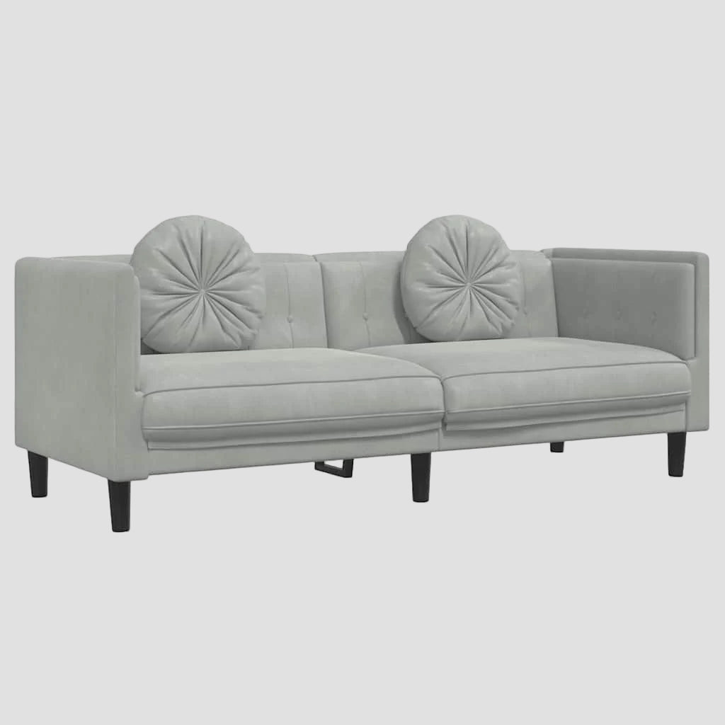 Canapé avec coussins 2 places gris clair velours