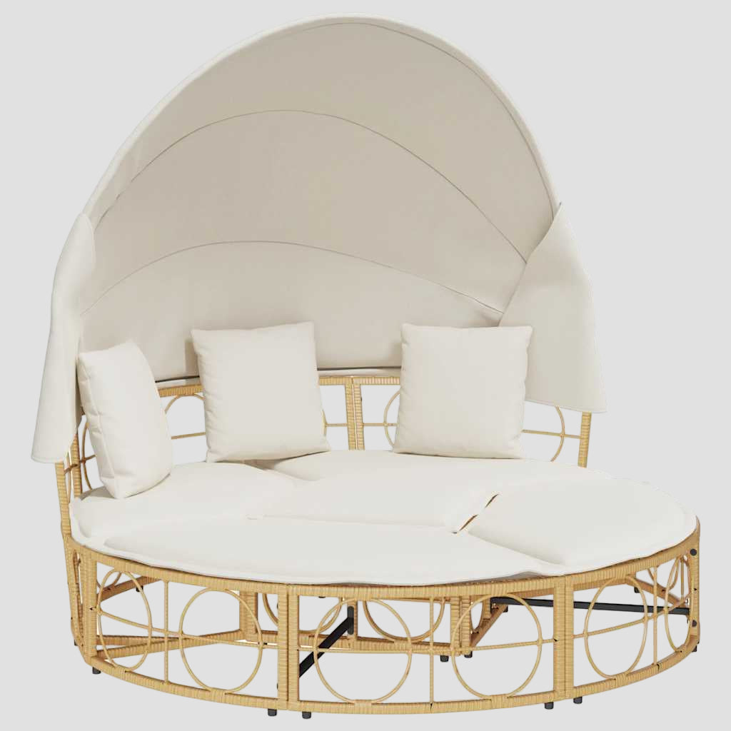 Lit de repos d'extérieur avec auvent et coussins résine tressée