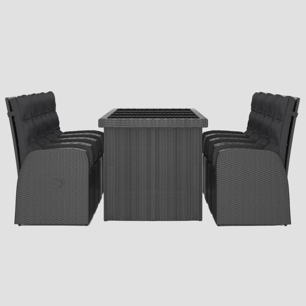 Ensemble à manger d'extérieur 9pcs coussins résine tressée noir