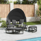 Lit de repos d'extérieur avec auvent et coussins résine tressée