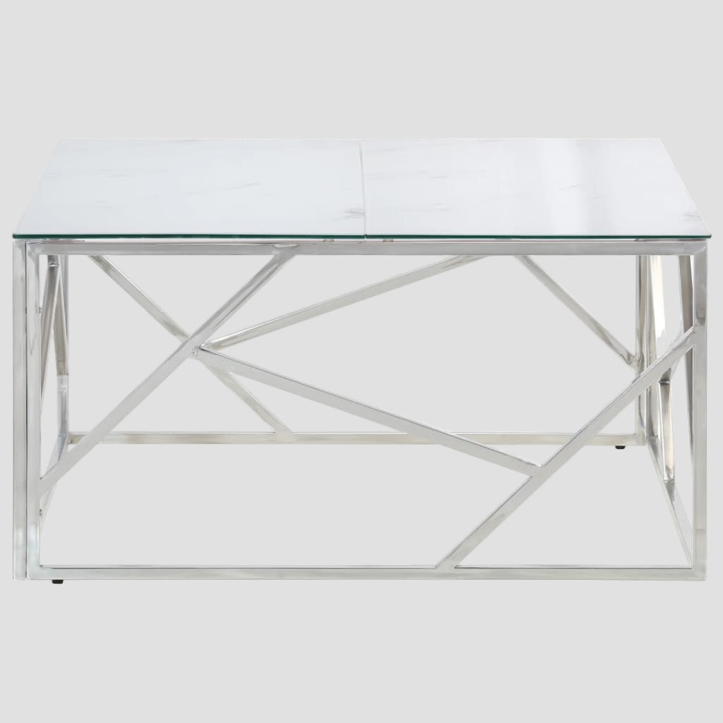 Table basse en acier inoxydable et verre trempé