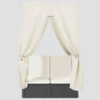 Chaise longue double avec toit et rideaux résine tressée