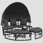 Lit de repos d'extérieur avec auvent et coussins résine tressée