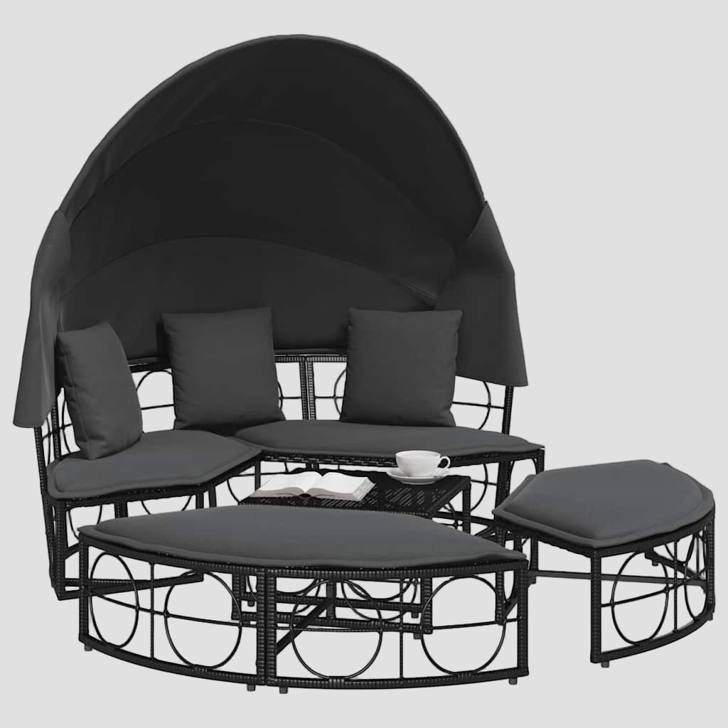 Lit de repos d'extérieur avec auvent et coussins résine tressée