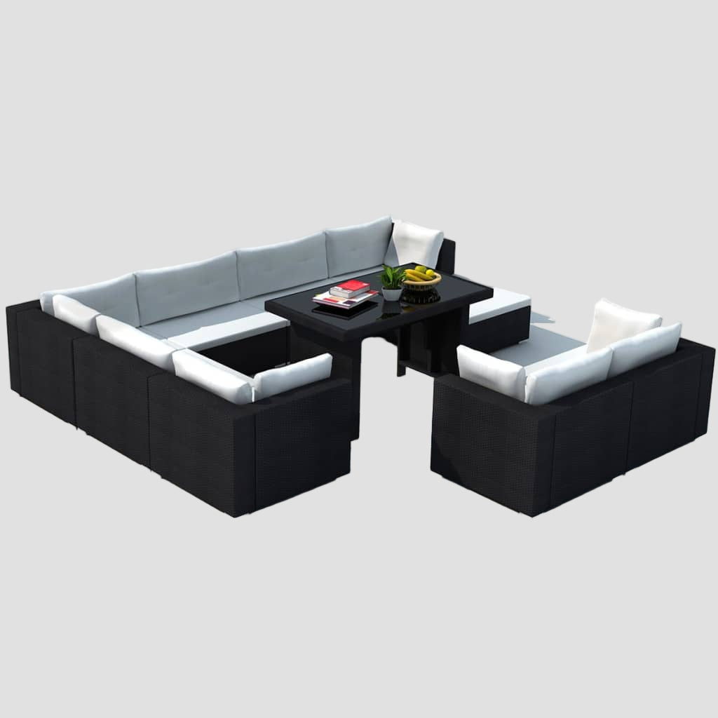 Salon de jardin 10 pcs avec coussins Résine tressée