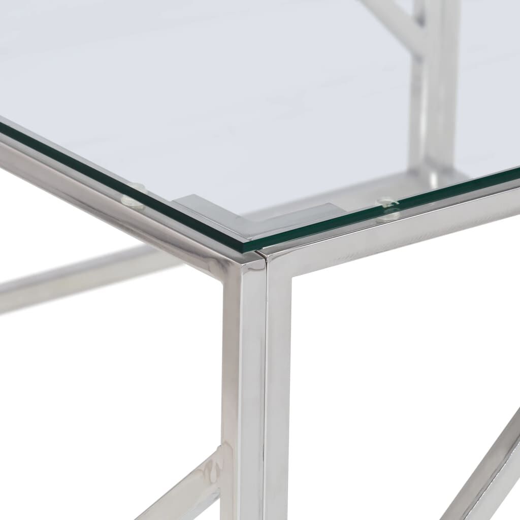 Table basse en acier inoxydable et verre trempé