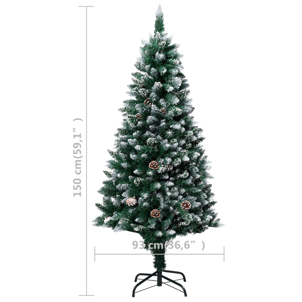 Sapin de Noël avec pommes de pin et neige blanche 150 cm