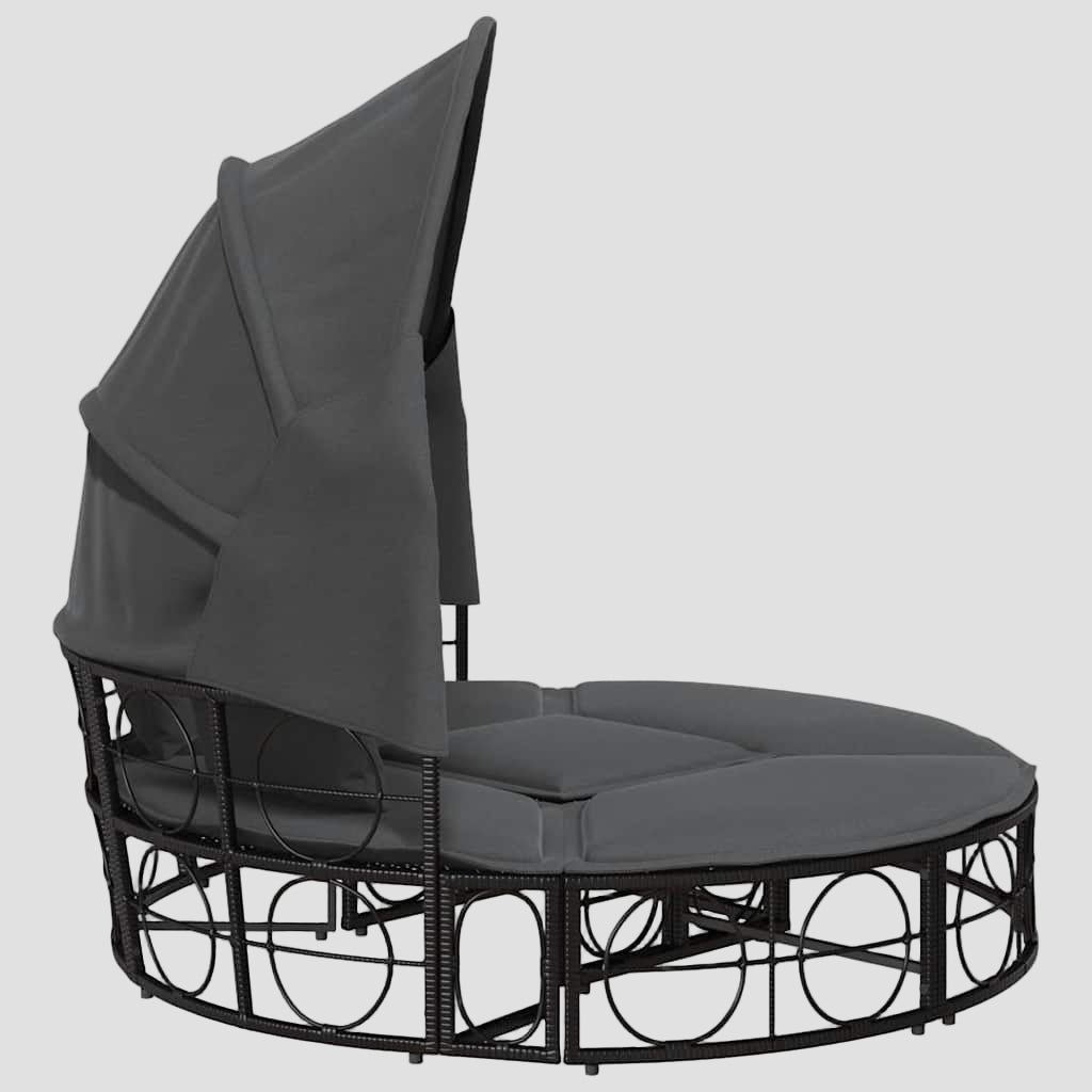 Lit de repos d'extérieur avec auvent et coussins résine tressée