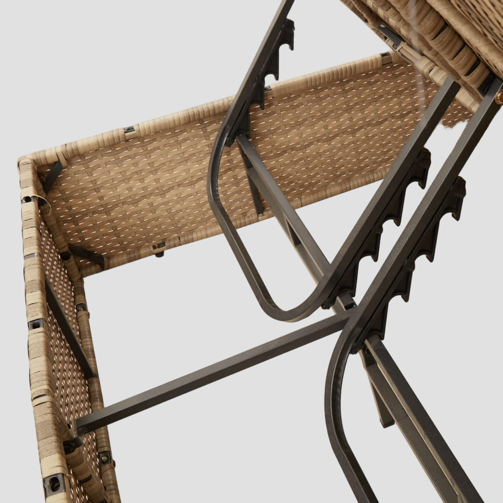 Chaise longue double avec toit et rideaux résine tressée